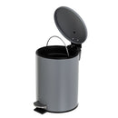Papelera de pedal cilíndrica gris mate de metal de 3 litros