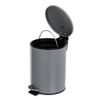 Papelera de pedal cilíndrica gris mate de metal de 3 litros