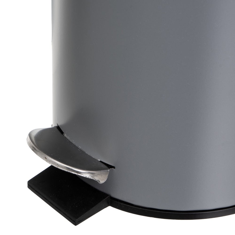 Papelera de pedal cilíndrica gris mate de metal de 3 litros
