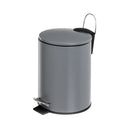 Papelera de pedal cilíndrica gris mate de metal de 3 litros