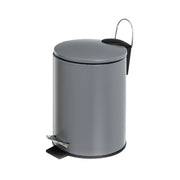 Caixote do lixo de pedal cilíndrico cinzento mate de metal de 3 litros