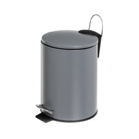Papelera de pedal cilíndrica gris mate de metal de 3 litros