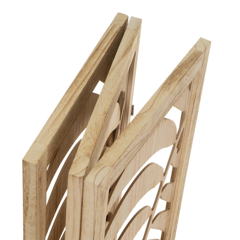 Biombo de madera de paulonia con diseño de hojas de palmera de 120x170 cm