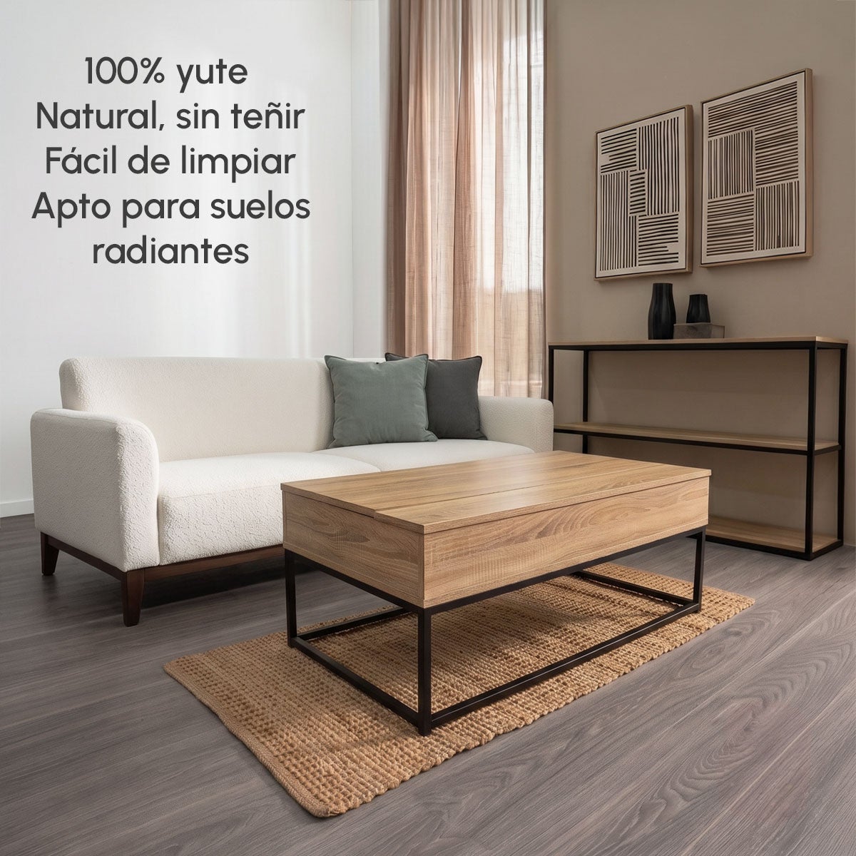 Alfombra rectangular de yute natural trenzado y acordonado de 140x70 cm
