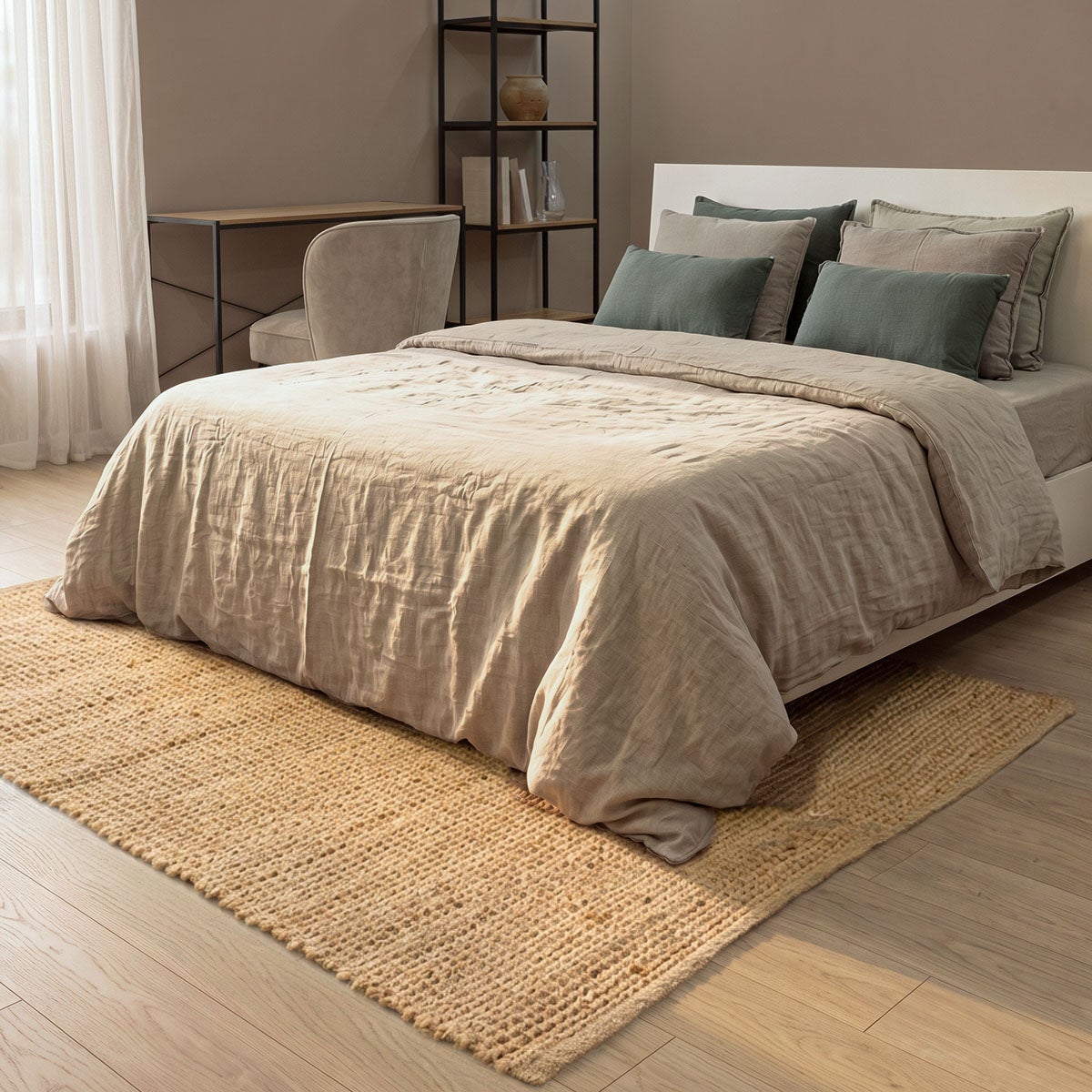 Alfombra rectangular de yute natural trenzado y acordonado de 200x140 cm