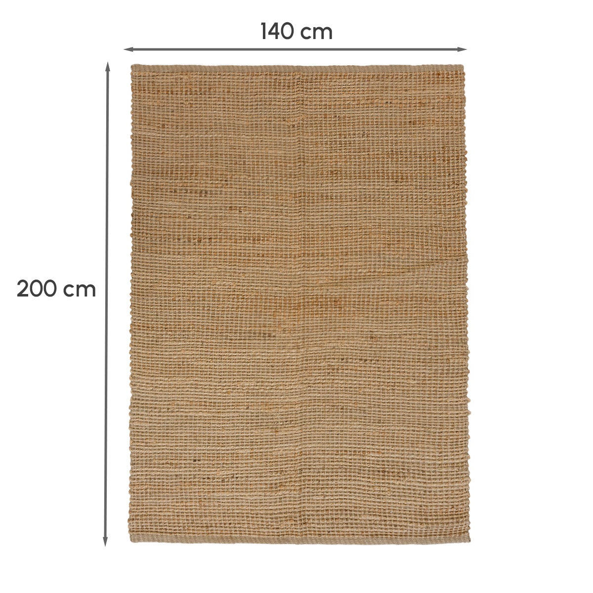 Alfombra rectangular de yute natural trenzado y acordonado de 200x140 cm