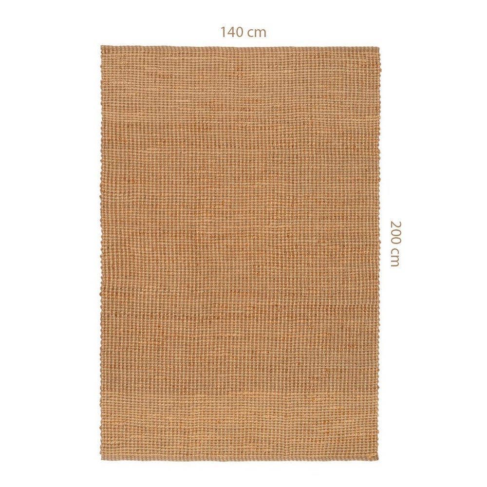Alfombra rectangular de yute natural trenzado y acordonado de 200x140 cm