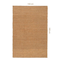 Alfombra rectangular de yute natural trenzado y acordonado de 200x140 cm