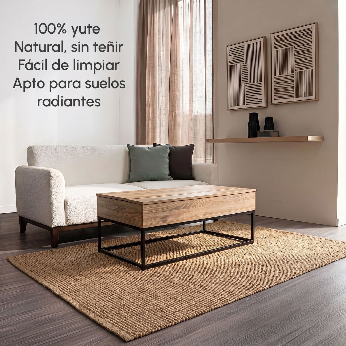 Alfombra rectangular de yute natural trenzado y acordonado de 200x140 cm