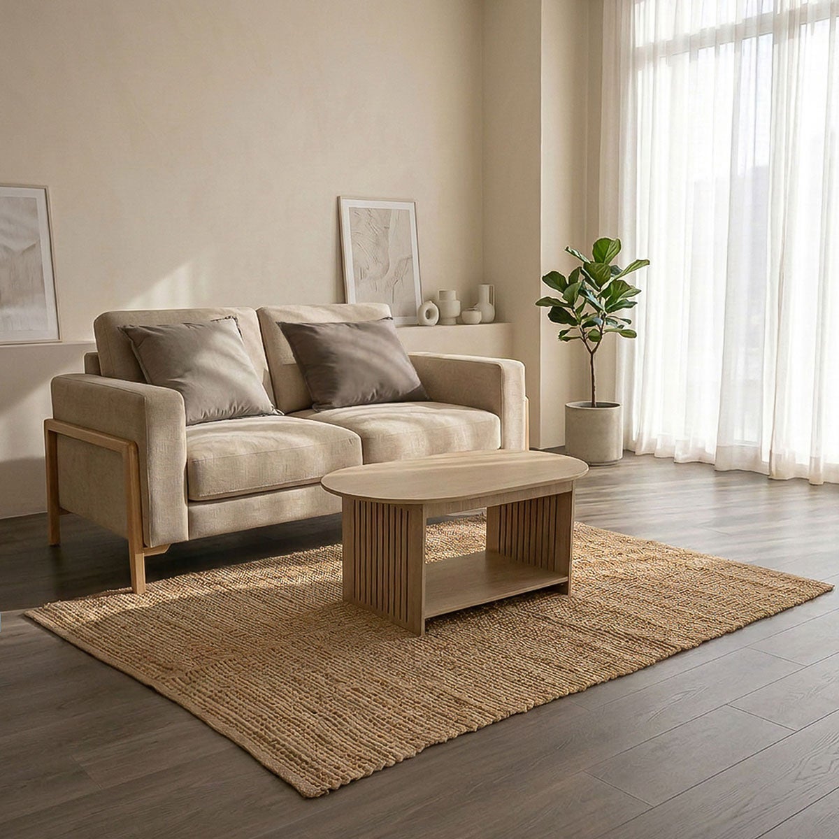 Alfombra rectangular de yute natural trenzado y acordonado de 200x140 cm