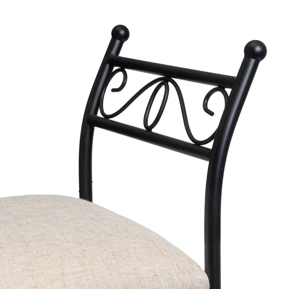 Banqueta pie de cama de metal negro tapizado en lino beige de 74 cm