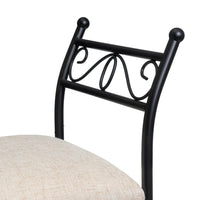 Banqueta pie de cama de metal negro tapizado en lino beige de 74 cm