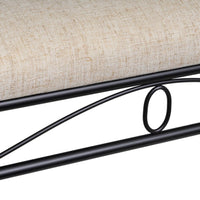 Banqueta pie de cama de metal negro tapizado en lino beige de 74 cm