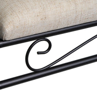 Banqueta pie de cama de metal negro tapizado en lino beige de 74 cm