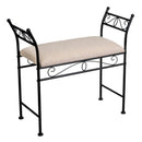 Banqueta pie de cama de metal negro tapizado en lino beige de 74 cm