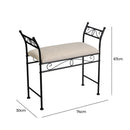 Banqueta pie de cama de metal negro tapizado en lino beige de 74 cm