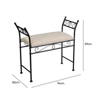 Banqueta pie de cama de metal negro tapizado en lino beige de 74 cm