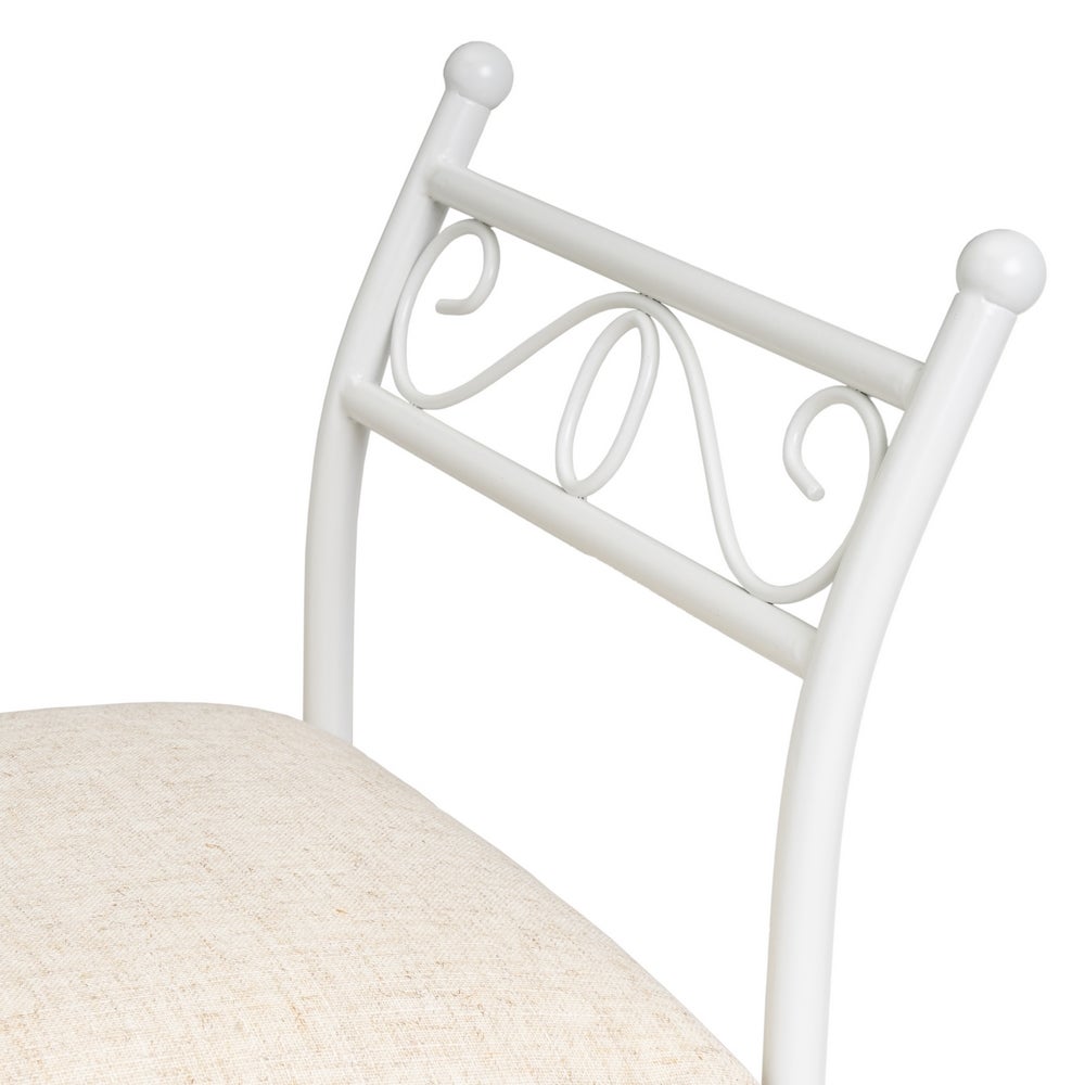 Banqueta pie de cama de metal blanco tapizado en lino beige de 74 cm