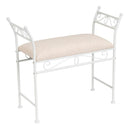 Banqueta pie de cama de metal blanco tapizado en lino beige de 74 cm