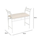 Banqueta pie de cama de metal blanco tapizado en lino beige de 74 cm