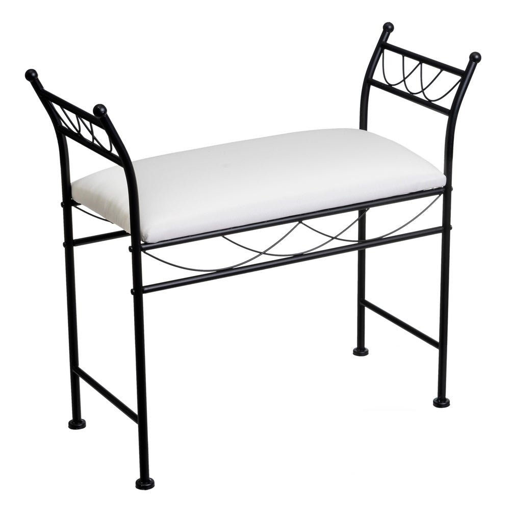 Banqueta pie de cama de metal negro tapizado en algodón blanco de 74 cm