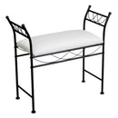 Banqueta pie de cama de metal negro tapizado en algodón blanco de 74 cm
