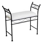Banco de cama em metal preto, estofado em algodão branco, 74 cm