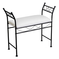 Banqueta pie de cama de metal negro tapizado en algodón blanco de 74 cm