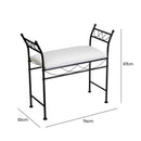 Banqueta pie de cama de metal negro tapizado en algodón blanco de 74 cm