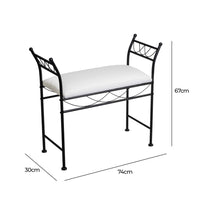 Banqueta pie de cama de metal negro tapizado en algodón blanco de 74 cm