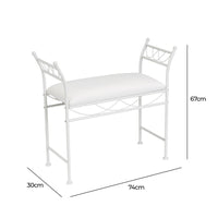 Banqueta pie de cama de metal blanco tapizado en algodón blanco de 74 cm