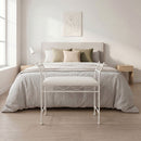 Banqueta pie de cama de metal blanco tapizado en algodón blanco de 74 cm