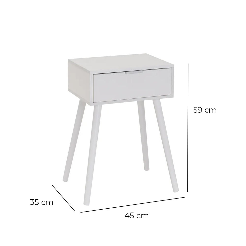 Mesita de noche de 1 cajón con laminado color blanco de 45x35x59cm