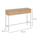 Consola de madera y metal natural con 2 cajones 100x30x75 cm
