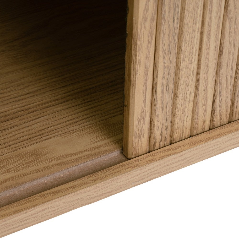 Aparador auxiliar de MDF color roble con puertas persiana de 140x40x81 cm
