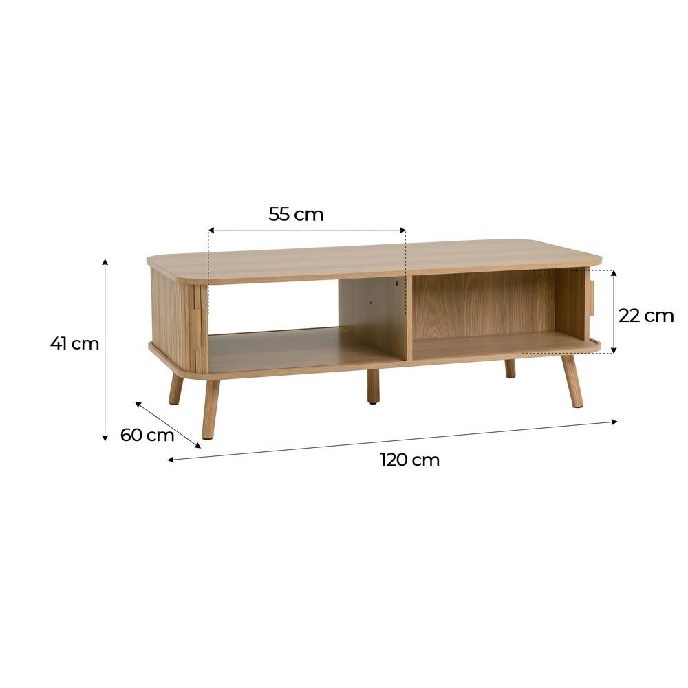 Mesa de centro Elia color roble con 2 puertas de 120x60x41 cm