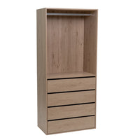 Armario modular natural de MDF con barra y 4 cajones 80x45x180 cm
