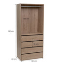 Armario modular natural de MDF con barra y 4 cajones 80x45x180 cm