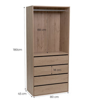 Armario modular natural de MDF con barra y 4 cajones 80x45x180 cm