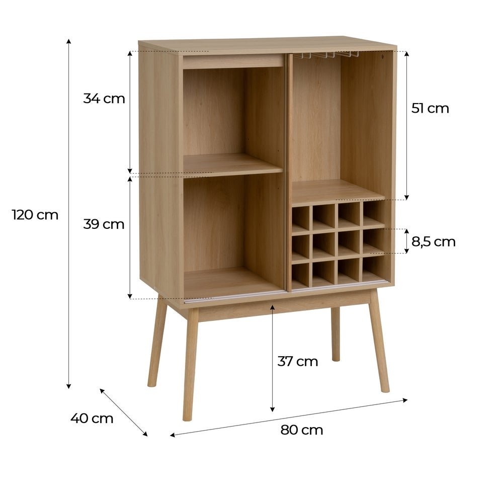 Mueble bar Naroa color roble con 2 puertas correderas 80x40x120cm