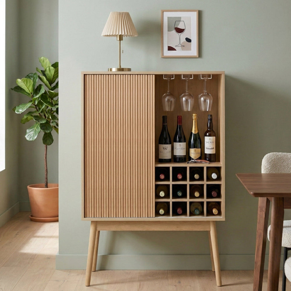 Mueble bar Naroa color roble con 2 puertas correderas 80x40x120cm