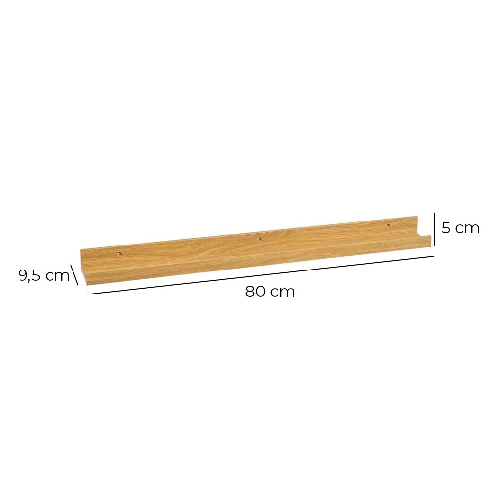 Estante flotante de pared de madera color roble para cuadros de 80x9,5x5 cm