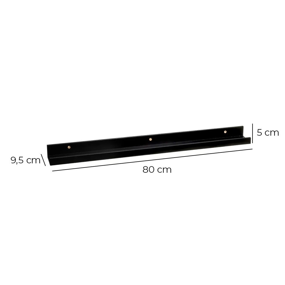 Estante flotante de pared de madera negra para cuadros de 80x9,5x5 cm