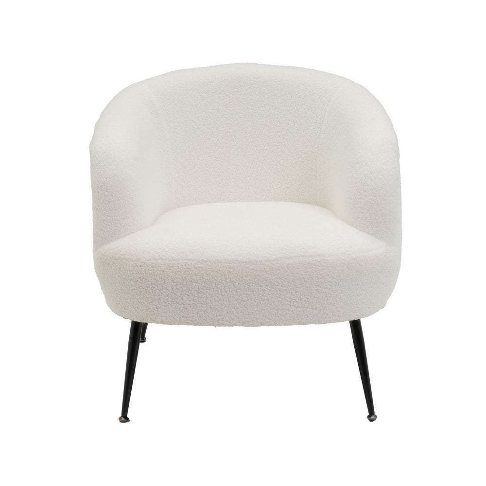 Sillón butaca redondo con brazos blanco de tela de borreguito para salón
