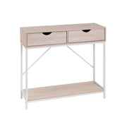 Consola com 2 gavetas de metal branco e MDF de 80x30x75 cm