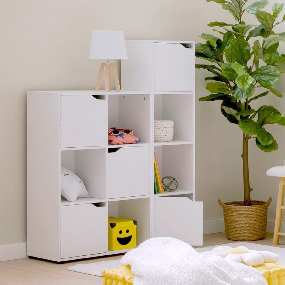 Estantería cubo 2 puertas de madera color banco de 120x30x29 cm
