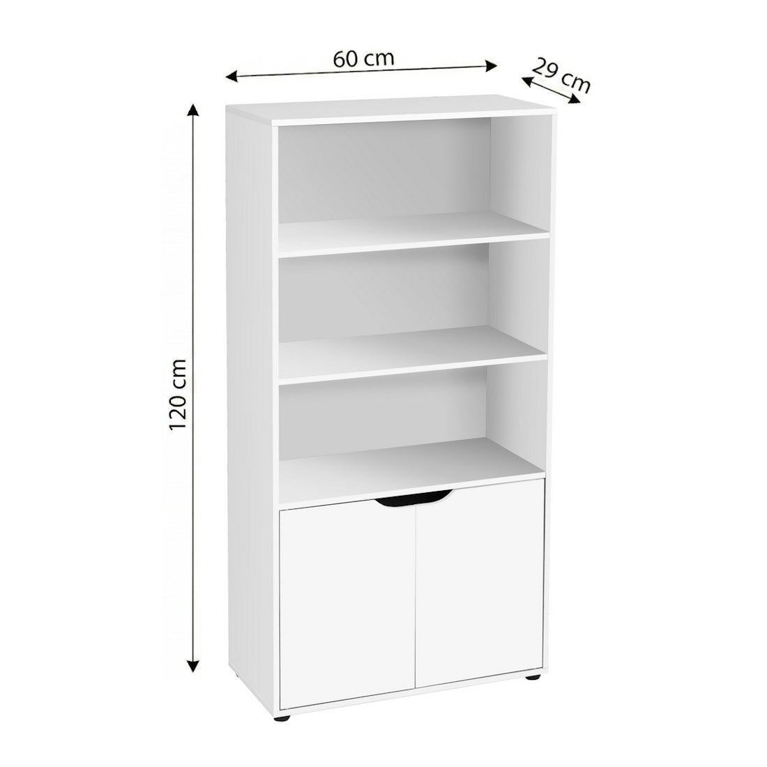 Estantería librería 2 puertas de MDF blanca de 59x29x119 cm