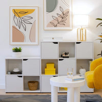 Estantería diseño cubo con 2 puertas de MDF blanca de 60x30x62 cm