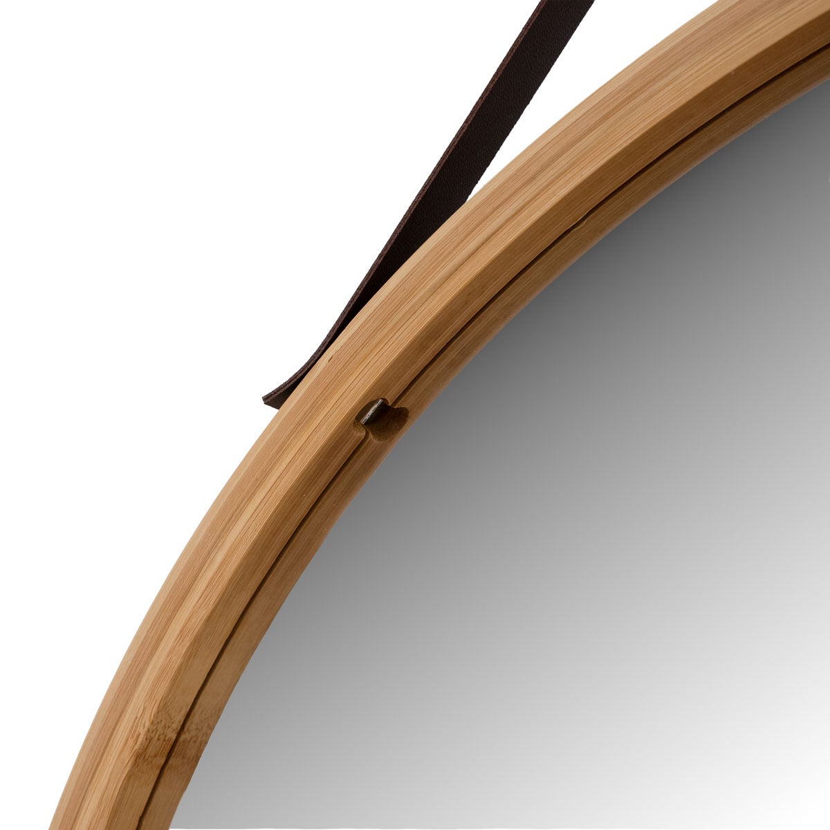 Espejo redondo de pared de bambú natural de 60 cm con correa ajustable