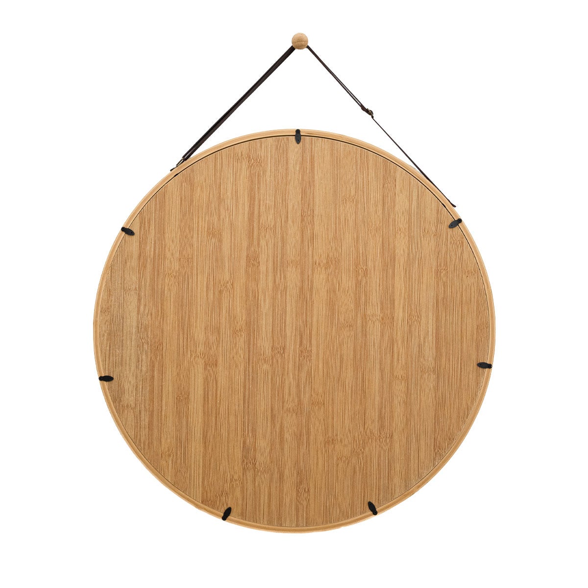 Espejo redondo de pared de bambú natural de 60 cm con correa ajustable